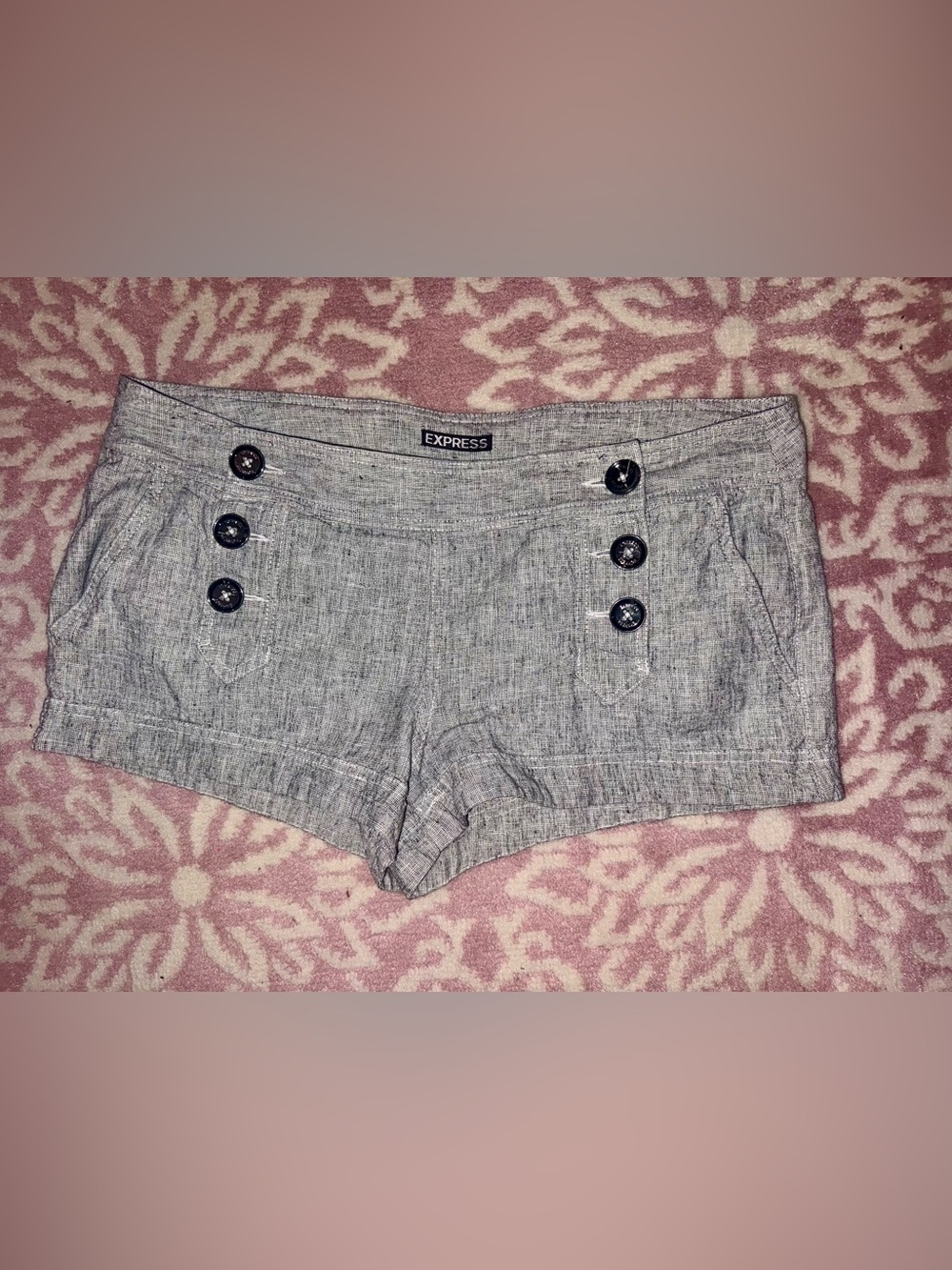 Express Linen Blend Sailor Button Shorts Gray Linen Blend Size 12 - Picture 1 of 3